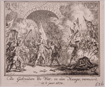JMD-OP-0536 Ets, Prent, De gebroeders De Witt, in den Haage, vermoord, in 't jaar 1672. 