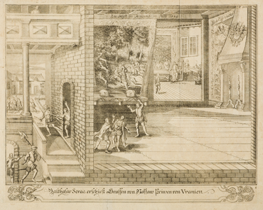 JMD-OP-0661 Kopergravure, De moord op WILLEM I door Balthasar Gerards, te Delft.