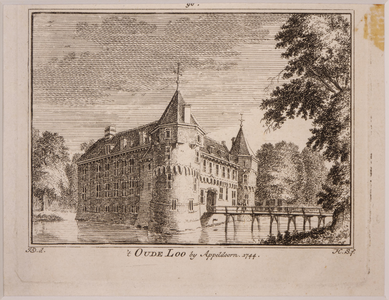 JMD-OP-0672 Ets, Prent, topografie: 't OUDE LOO bij Apeldoorn. 1744. 