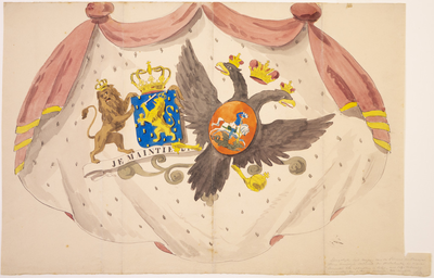 JMD-OP-0694 Tekening, wapens: Wapens van Koning Willem II en Koningin Anna Paulowna van Rusland.