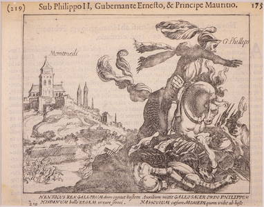 JMD-OP-0732 Kopergravure, Allegorie op de situatie in de Nederlanden in november 1595 (?).