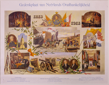 JMD-OP-0762 Kleurendruk, Gedenkplaat van Neerlands Onafhankelijkheid 1813 1913 