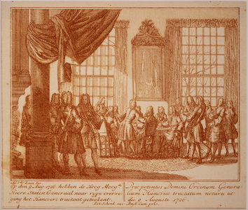 JMD-OP-0822 Ets, Prent, De ondertekening van het Hanovers tractaat door de Staten Generaal.