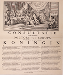 JMD-OP-1083 Gravure, CONSULTATIE van de voornaamste DOCTORS VAN EUROPA, Over het Geval van eene voornaame KONINGIN. 