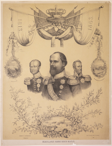 JMD-OP-1476 Litho, NEDERLANDS GLORIE ONDER ORANJE Plaat ter gelegenheid van halve eeuw onafhankelijkheid (1813-1863).