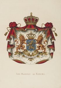 JMD-OP-1495 Kleurendruk, wapens: Het koningswapen van Willem I t/m Koningin Juliana.