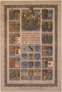 JMD-OP-1534 Fotolithografie, wapens: Wapenblad uitgegeven t.g.v. het 25-jarig regeringsjubileum van Koningin Wilhelmina ...