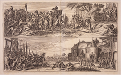 JMD-OP-1623a Gravure, Franse wreedheden in een Hollands stadje. (Bodegraven en Zwammerdam)