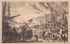 JMD-OP-1623f Gravure, Franse wreedheden in een Hollands stadje. (Bodegraven en Zwammerdam)