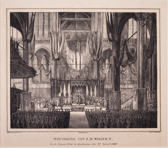 JMD-OP-1627 Litho, INHULDIGING VAN Z.M. WILLEM II. In de Nieuwe Kerk te Amsterdam den 28 November 1840. 