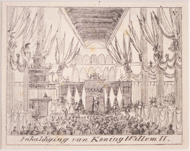 JMD-OP-1629e Ets, Prent, 12 afbeeldingen over de Inhuldiging van koning Willem II te Amsterdam.
