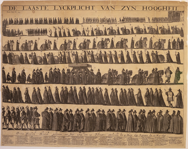 JMD-OP-1634 Kopergravure, De begrafenis van Frederik Hendrik. DE LAATSTE LYCKPLICHT VAN ZYN HOOGHEIT. 