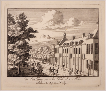 JMD-OP-1680e Kopergravure, topografie: Zestien gezichten op Paleis Het Loo te Apeldoorn.