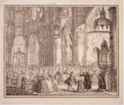 JMD-OP-1830 Ets, Prent, Doop van (latere koning) Willem I Frederik in de Grote kerk.