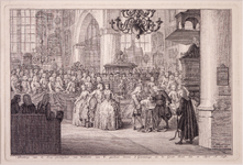 JMD-OP-1831 Ets, Prent, Doopplechtigheid van Willem V in de Groote Kerk te 's Gravenhage.