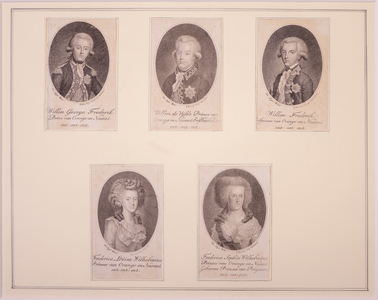 JMD-OP-2025 Stippelgravure, Willem V, Wilhelmina en hun 3 kinderen van Oranje-Nassau & van Pruisen
