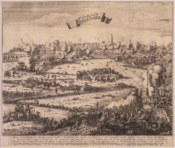 JMD-OP-2032 Ets, Prent, Belegering van Groningen door de Bisschoppen van Keulen en Munster, 12 july tot 17 augustus 1672.