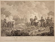 JMD-OP-2040 Stippelgravure, De slag bij Waterloo; het gewond raken van Prins Willem II.