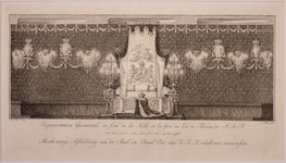 JMD-OP-2188 Kopergravure, De dood van prinses Anna. Meetkonstige Afbeelding van de Saal en PraalBed van H.K.H. vlack ...