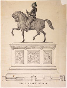 JMD-OP-2194 Litho, topografie: Standbeeld Willem I te paard, op het Noordeinde te Den Haag.