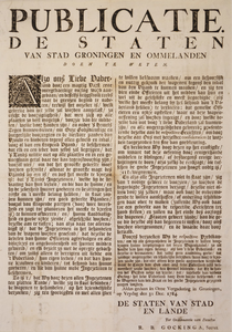 JMD-OP-2271 Boekdruk, Publicatie van de Staten van Stad en Lande, 1784