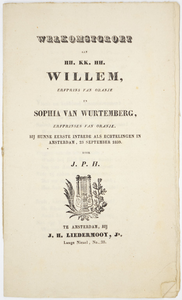 JMD-OP-2299 Boekdruk, Tekst, welkomstwoord Willem III en Sophie