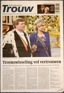 JMD-OR-1486 Krant, Krant, ter herinnering aan de inhuldiging van Willem-Alexander.
