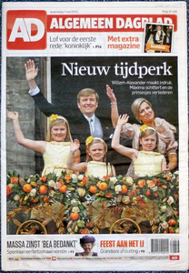 JMD-OR-1489 Krant, Krant, ter herinnering aan de inhuldiging van Willem-Alexander.