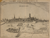 JMD-T-053 Gravure, Topografische kaart stad Groningen; aangezicht
