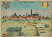 JMD-T-060 Gravure, Topografische kaart stad Groningen; aangezicht