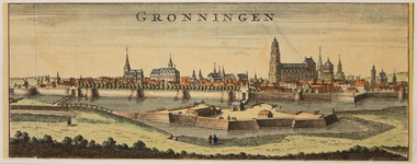 JMD-T-086 Gravure, Topografische kaart stad Groningen; aangezicht