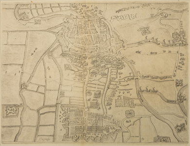 JMD-T-167 Gravure, Topografische kaart stad Groningen; belegering