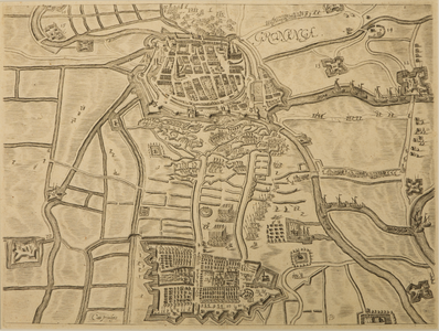 JMD-T-173 Gravure, Topografische kaart stad Groningen; belegering