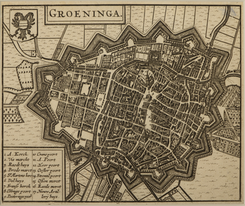 JMD-T-247 Gravure, Topografische kaart stad Groningen