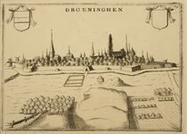 JMD-T-252 Gravure, Topografische kaart stad Groningen; aangezicht