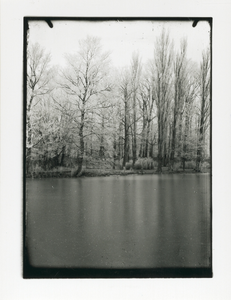 1572 - Gracht met op de achtergrond bomen met rijp op de takken.