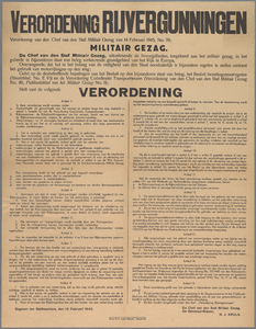 snv008000058 139, Affiche van de Chef van de Staf Militair Gezag betreffende de verordening Rijvergunning, 1945 febr. 14