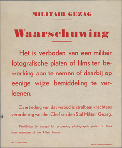 snv008000066 142, Affiche van de Chef van de Staf Militair Gezag betreffende het verbod om van geallieerde militairen ...