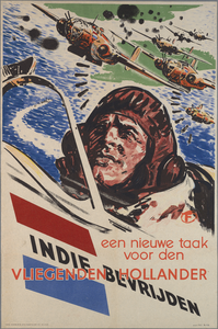 snv008000073 151, Affiche van de Rijks Voorlichtings Dienst ” Een nieuwe taak voor den Vliegenden Hollander. Indië ...