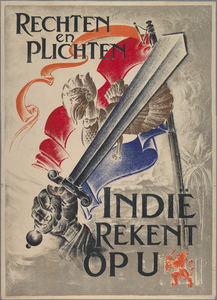 snv008000089 150, Affiche van de Koninklijke Vereniging Koloniaal Instituut ”Rechten en plichten. Indië bevrijden”, 1945