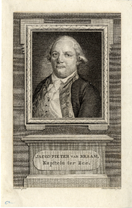Nr.: GME 770- a. Portret van Jacob Pieter van Braam, Kapitein ter Zee. Portert in een vierkant met 2 krullen op elk ...