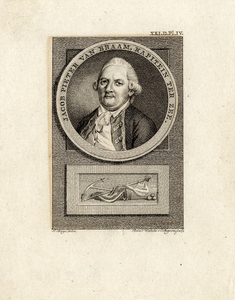 Nr.: GME 772- Portret van: Jacob Pieter van Braam, Kapitein ter Zee in een medaillon. Boven het medaillon ...