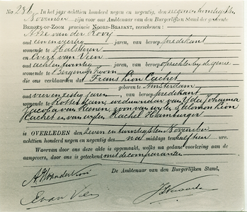 4893 - Overlijdensakte uit 1899 van Frans Lion Cachet