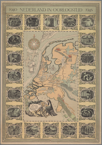 snv008000107 68, Landkaart met illustraties - 1940 Nederland in Oorlogstijd 1945