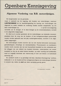 snv008000112 70, Openbare Kennisgeving - Algemene Vordering van B.B. motorrijtuigen.