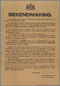 snv008000124 3, Bekendmaking - Voorzitter van den Raad van Ministers - Oproep aan de burgers om zich rustig te ...