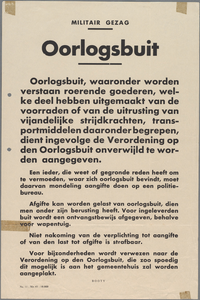 snv008000134 4, Militair Gezag - Oorlogsbuit - Goederen van vijandelijke strijdkrachten dienen onverwijld te worden ...