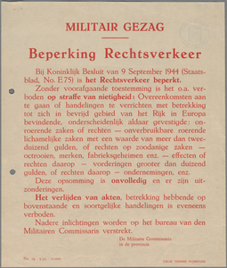 snv008000146 1, Militair Gezag - De Militaire Commissaris in de provincie - Beperking Rechtsverkeer, 00-03-1945