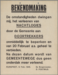 snv008000148 48, Bekendmaking - De omstandigheden dwingen mij, het verleenen van Nachtlogies door de Gemeente aan ...