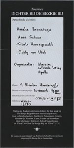 SNV008000745 , Tournee 'Dichter bij de Bezige Bij', 20 maart